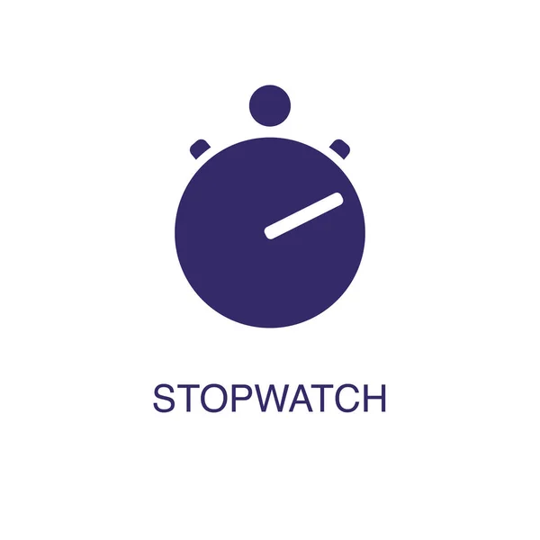 Prvek Stopwatch v plochém jednoduchém stylu na bílém pozadí. Ikona Stopwatch s textovým názvem šablony — Stockový vektor