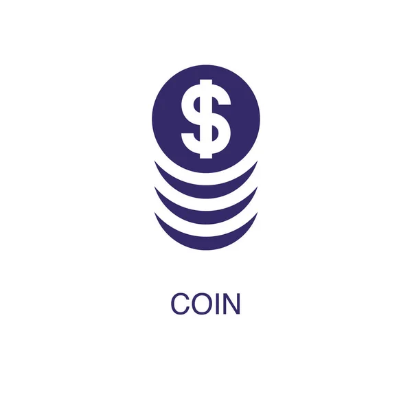 Myntelement i platt enkel stil på vit bakgrund. Mynt ikon, med text namn koncept mall — Stock vektor