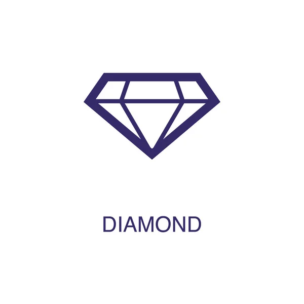 Elemento diamante en estilo plano simple sobre fondo blanco. Icono de diamante, con concepto de nombre de texto — Vector de stock