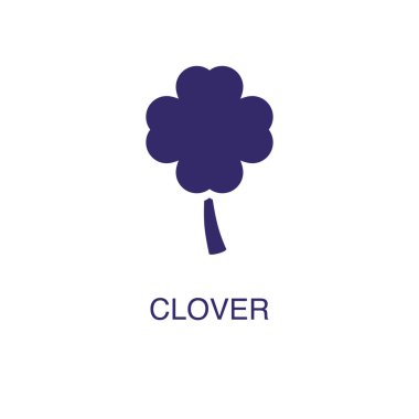 Yonca ögesi düz basit bir şekilde beyaz arkaplanda. Clover simgesi, metin adı konsept şablonu