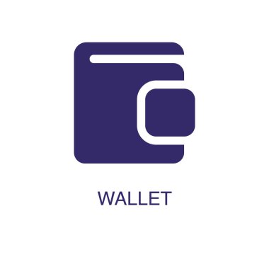 Cüzdan ögesi beyaz arkaplanda düz basit bir şekilde. Metin adı konsept şablonlu cüzdan simgesi