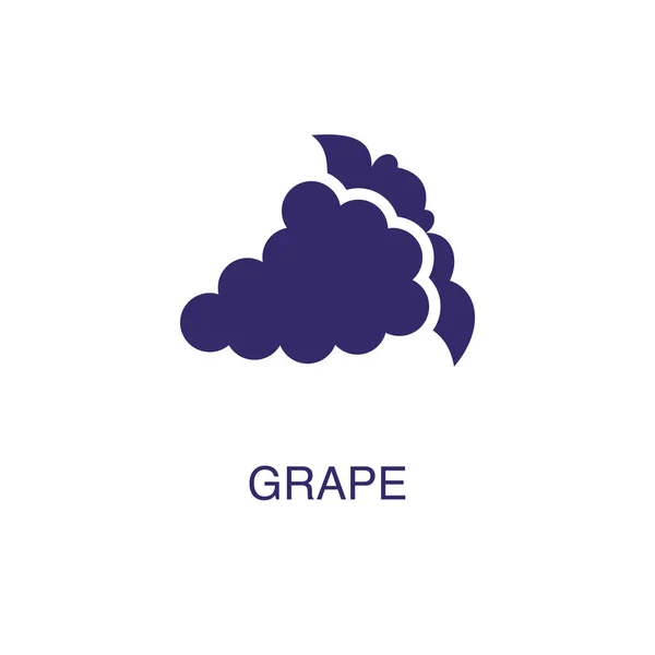 Elemento de uva en estilo plano simple sobre fondo blanco. Icono de uva, con plantilla de concepto de nombre de texto — Vector de stock