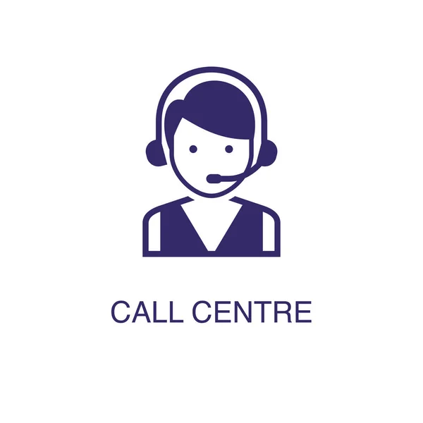 Элемент Call centre в плоском стиле на белом фоне. Ref-centre icon, with text name concept template — стоковый вектор