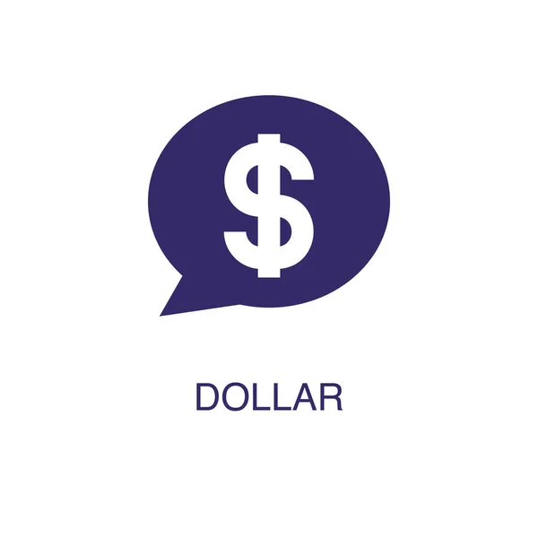 Elemento de dólar em estilo simples plano no fundo branco. Ícone de dólar, com modelo de conceito de nome de texto — Vetor de Stock