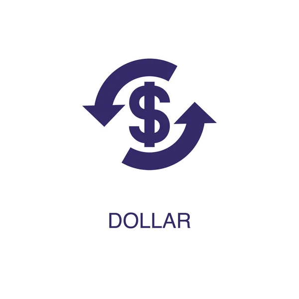 Elemento de dólar em estilo simples plano no fundo branco. Ícone de dólar, com modelo de conceito de nome de texto — Vetor de Stock