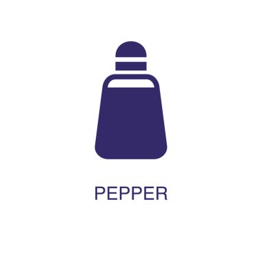 Beyaz arkaplanda düz basit biber ögesi. Metin adı konsept şablonuyla biber simgesi