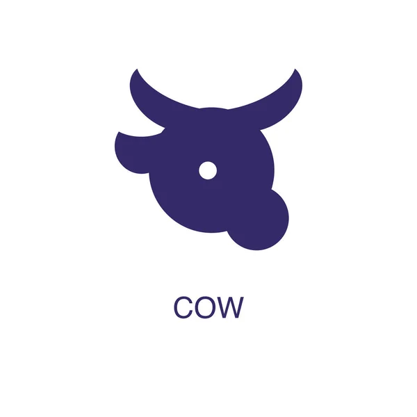 Elemento di mucca in stile piatto semplice su sfondo bianco. Icona della mucca, con il modello di concetto del nome del testo — Vettoriale Stock