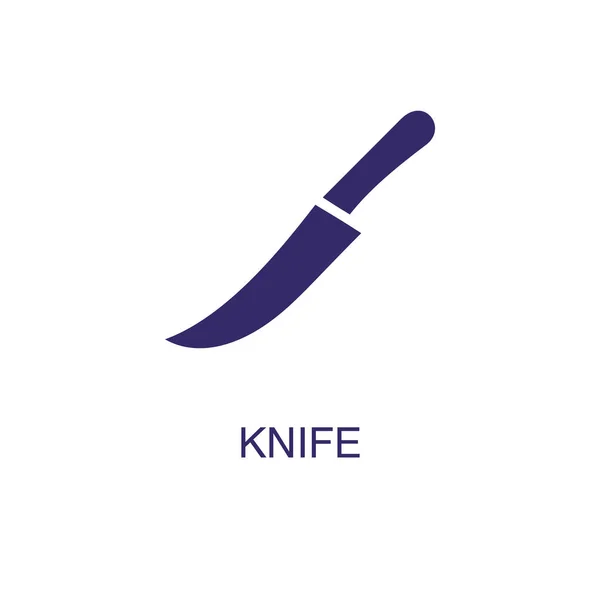 Cuchillo elemento en estilo plano simple sobre fondo blanco. Icono de cuchillo, con plantilla de concepto de nombre de texto — Vector de stock