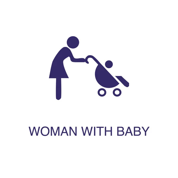 Femme avec élément bébé dans un style simple plat sur fond blanc. Femme avec icône bébé, avec modèle de concept de nom de texte — Image vectorielle