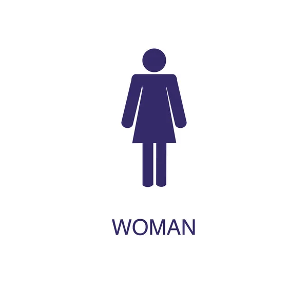 Elemento mujer en estilo plano y sencillo sobre fondo blanco. Icono de mujer, con plantilla de concepto de nombre de texto — Vector de stock
