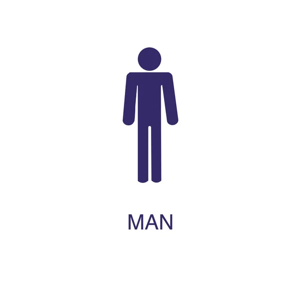 Beyaz arkaplanda düz basit bir erkek ögesi. Metin adı konsept şablonuyla insan simgesi — Stok Vektör