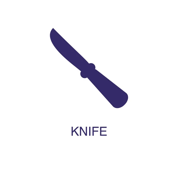Cuchillo elemento en estilo plano simple sobre fondo blanco. Icono de cuchillo, con plantilla de concepto de nombre de texto — Vector de stock