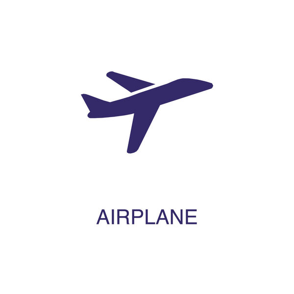 Airplane element in flat simple style on white background. Airplane icon, with text name concept template