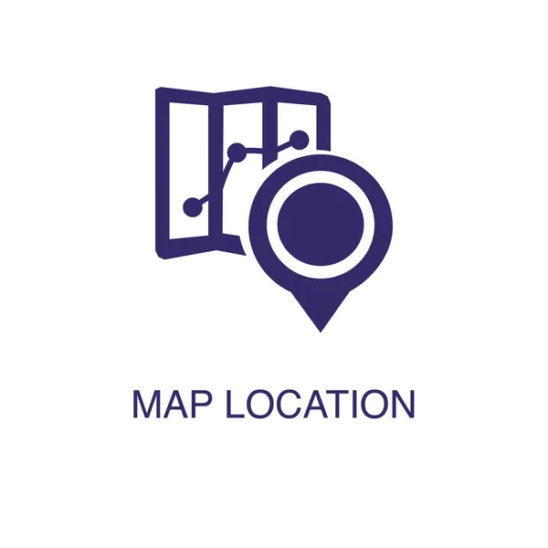 Map location element in flat simple style on white background. Map location icon, with text name concept template — Stock Vector