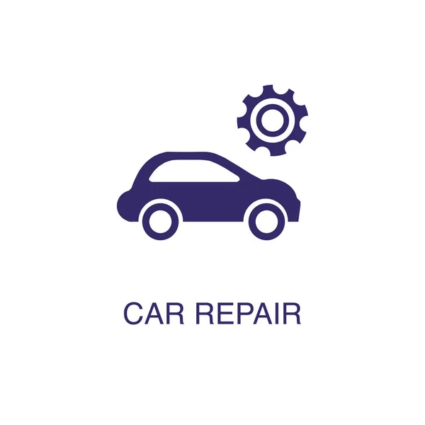 Elemento de reparación de automóviles en estilo plano simple sobre fondo blanco. Icono de reparación de coche, con plantilla de concepto de nombre de texto — Vector de stock