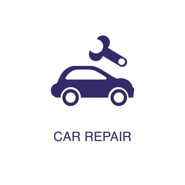 Elemento de reparación de automóviles en estilo plano simple sobre fondo blanco. Icono de reparación de coche, con plantilla de concepto de nombre de texto — Vector de stock