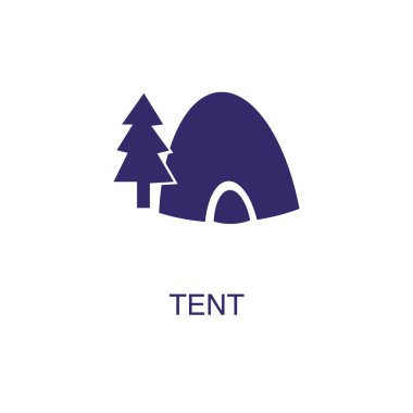 Beyaz arkaplanda düz basit bir şekilde çadır ögesi. Metin adı konsept şablonlu çadır simgesi