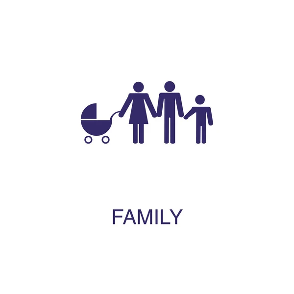 家庭元素在白色背景上呈扁平简朴的风格. 家庭图标，带有文本名称概念模板 — 图库矢量图片