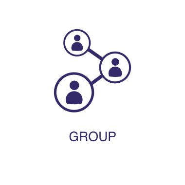 Beyaz arkaplanda düz basit bir şekilde grup ögesi. Metin adı konsept şablonlu grup simgesi