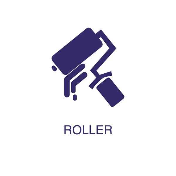 Roller element in flat simple style on white background. Roller icon, with text name concept template — ストックベクタ