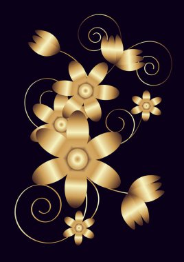 Altın metalik koyu mavi zemin üzerine güzel vektör çizim çiçek şube