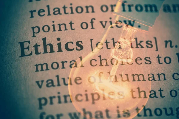 A Word az etika és a villanykörte — Stock Fotó