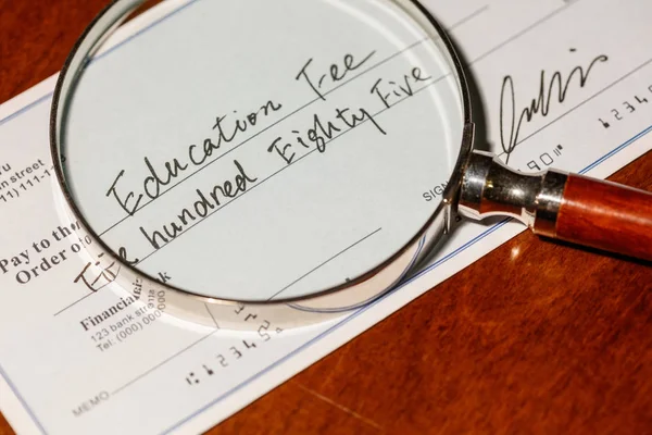 Cheque for education fee — Stock Photo, Image