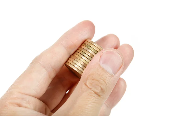 Ruční držení mincí — Stock fotografie