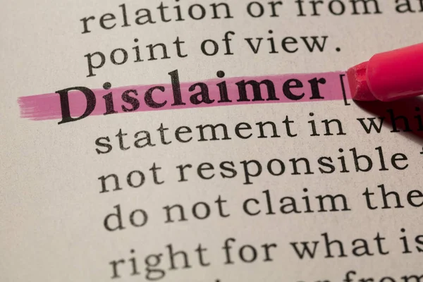 Fake Dictionary Wörterbuch Definition Des Wortes Disclaimer — Stockfoto