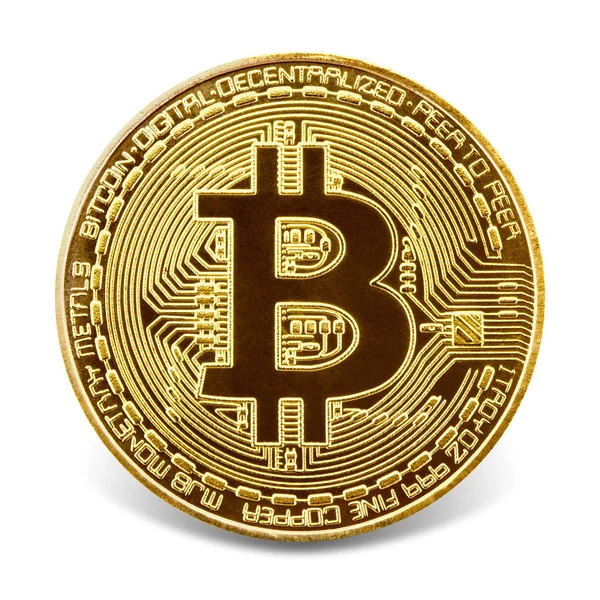 Bitcoin dourado isolado no fundo branco . — Fotografia de Stock
