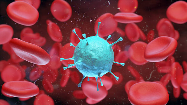 3d render of microscopic blood and virus cell.