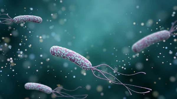 Illustratie van Helicobacter pylori bacteriën op een abstracte kleurachtergrond. Medisch concept. — Stockfoto