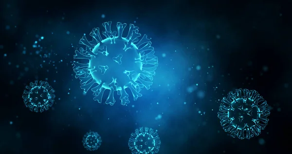 Virus patogeni su uno sfondo blu brillante. Un'epidemia virale. rendering 3d . — Foto Stock