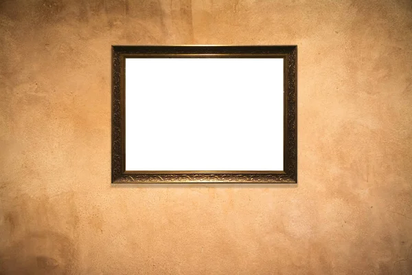 wooden picture frame on old wall background