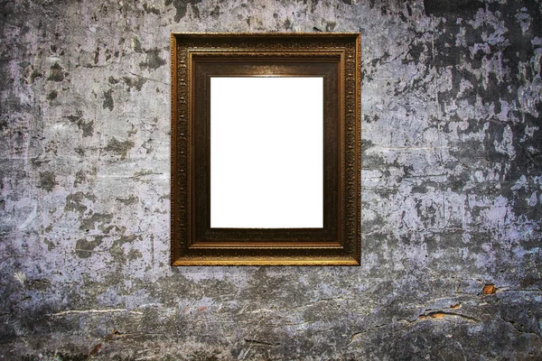 Cadre photo en bois sur fond ancien mur — Photo