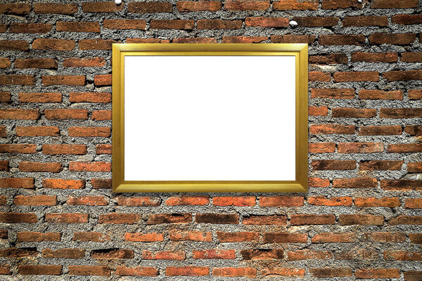 Wooden picture frame on old wall background