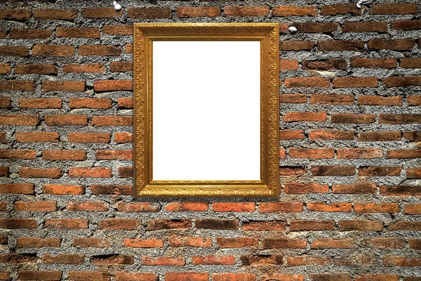Puinen kuvakehys vanhalla seinällä tausta — kuvapankkivalokuva