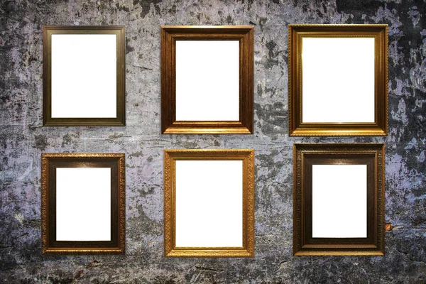 wooden picture frame on old wall background