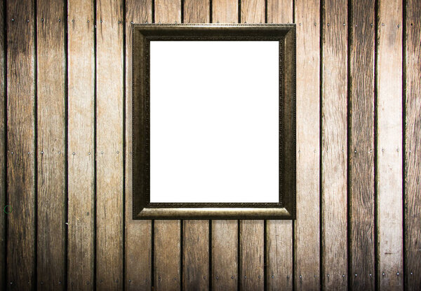 Wooden picture frame on old wood background