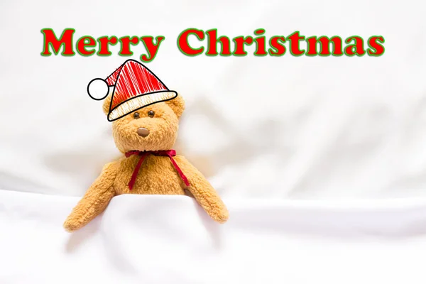 Teddybär mit Callout-Symbol und Botschaft "Frohe Weihnachten" — Stockfoto