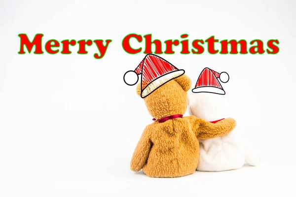 Teddybär mit Callout-Symbol und Botschaft "Frohe Weihnachten" — Stockfoto