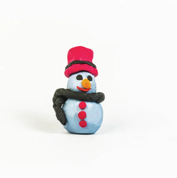 Argila boneco de neve no fundo branco — Fotografia de Stock