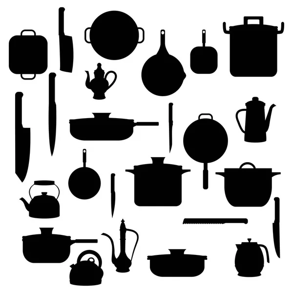 Silhouettes of Kitchenware , vector for background — Stock Vector