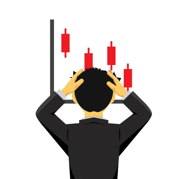 Empresário olhando chocado em um diagrama de queda —  Vetores de Stock