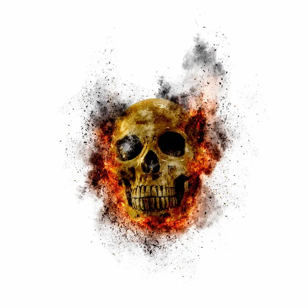 Skull flames Fire effect on white background — Stock Photo, Image