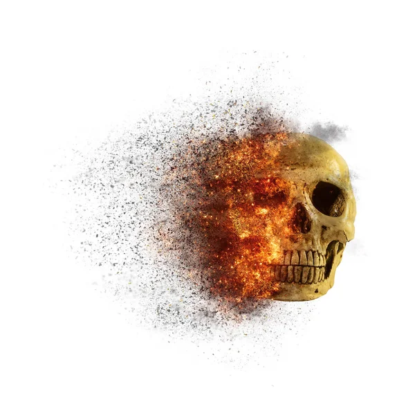 Cranio fiamme Effetto fuoco su sfondo bianco — Foto Stock