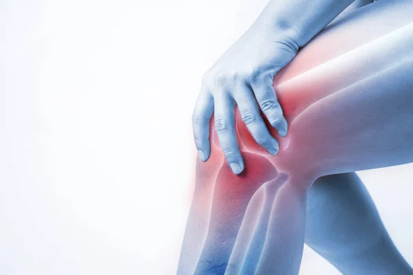 Knieverletzung beim Menschen. Knieschmerzen, Gelenkschmerzen bei Menschen Medizin, Monoton-Glanzpunkt am Knie — Stockfoto