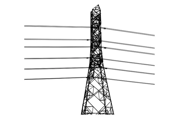 Sloup vysokého napětí, elektrické vedení elektrické vedení, vektor — Stockový vektor