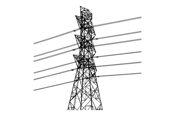 Poste de alto voltaje, líneas eléctricas, vector — Vector de stock