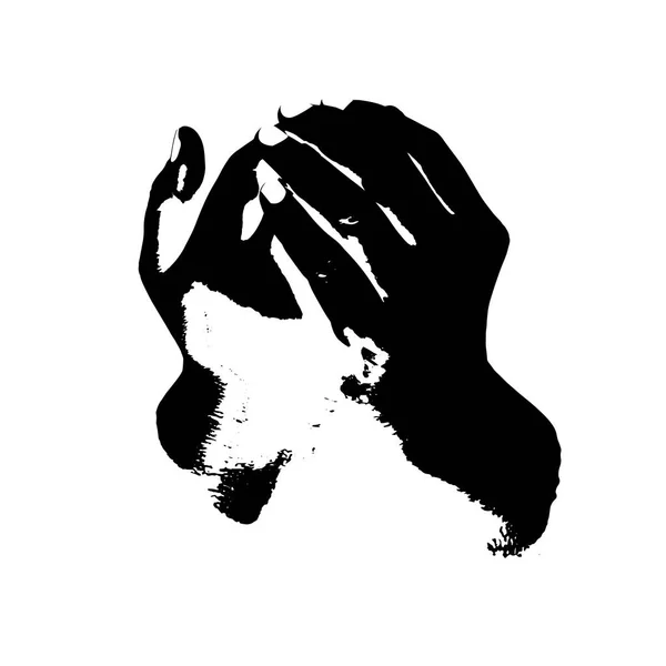 Black and white prayer hand. Vector illustration — Stock Vector